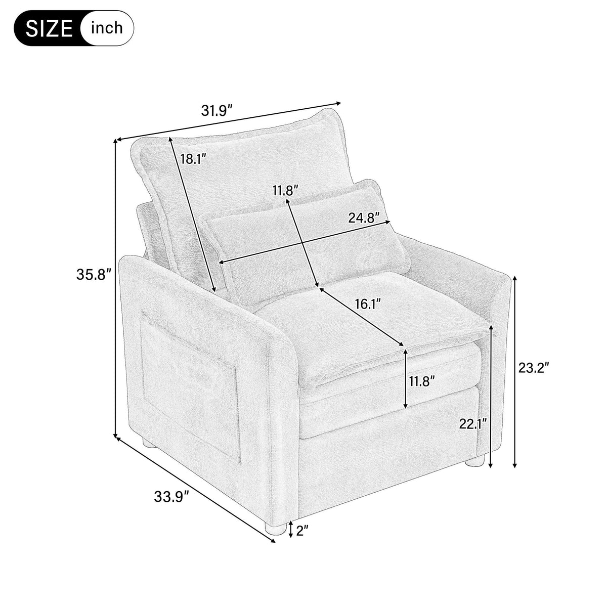 Modern Single Seat Accent Chair with Side Storage Pockets - Multiple Colors