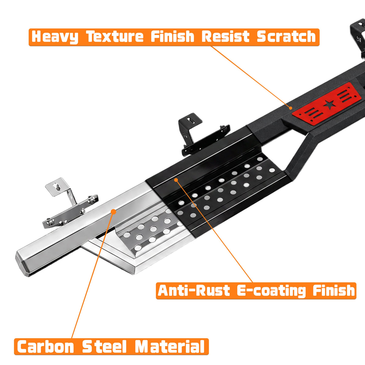 Hexagonal Style Running Boards with Carbon Steel Construction - Black