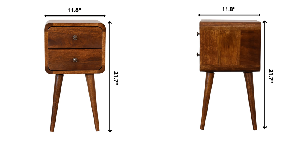 Soli Wood Mini Curved Nightstand with 2 Drawers - Chestnut