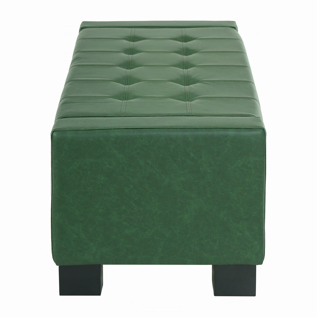 Green Storage Ottoman Bench with Solid Wood Legs - Green