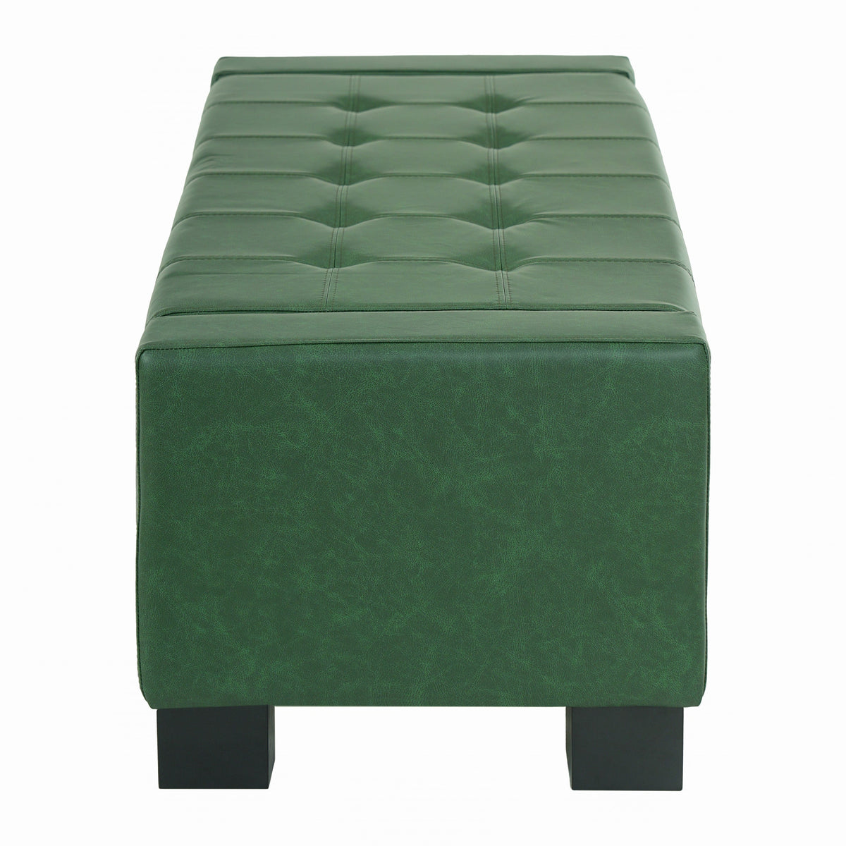 Green Storage Ottoman Bench with Solid Wood Legs - Green