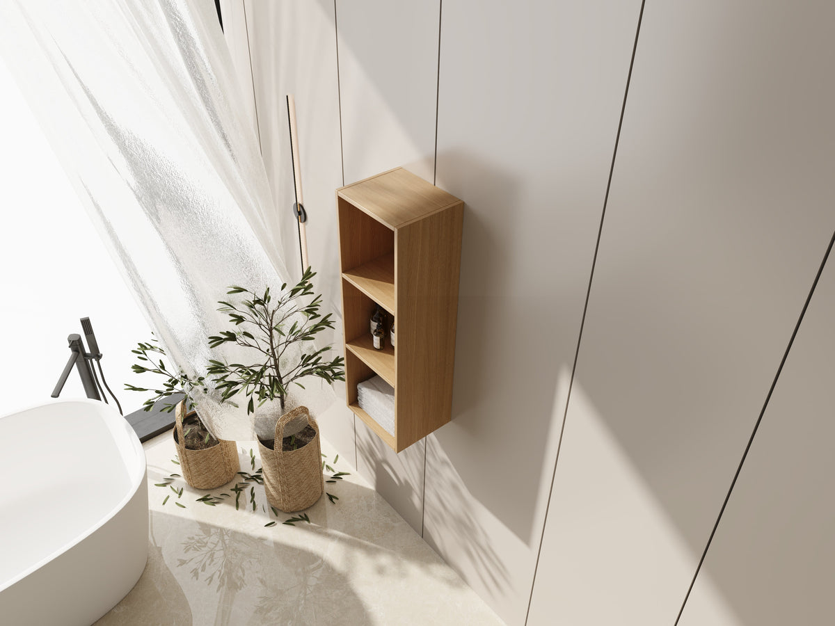 12 Inch Small Wall Mounted Storage Shelves with Plywood Construction - Oak