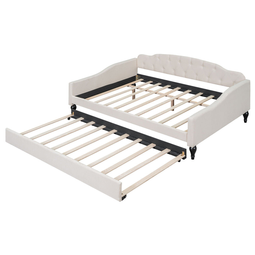 Upholstered Tufted Daybed with Storage Options - Beige