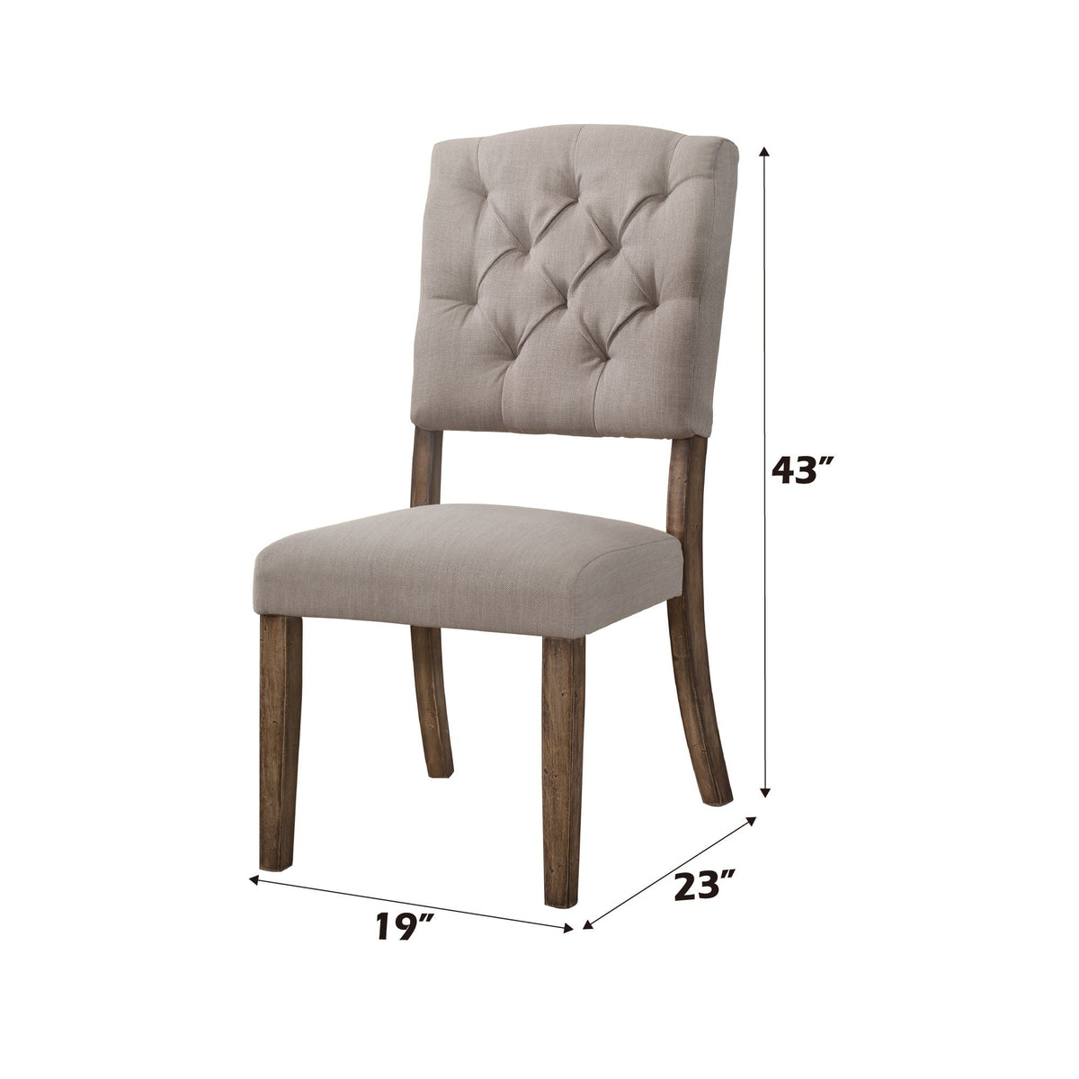 Weathered Side Chair Set with Button Tufting - Dark Brown or Dark Gray