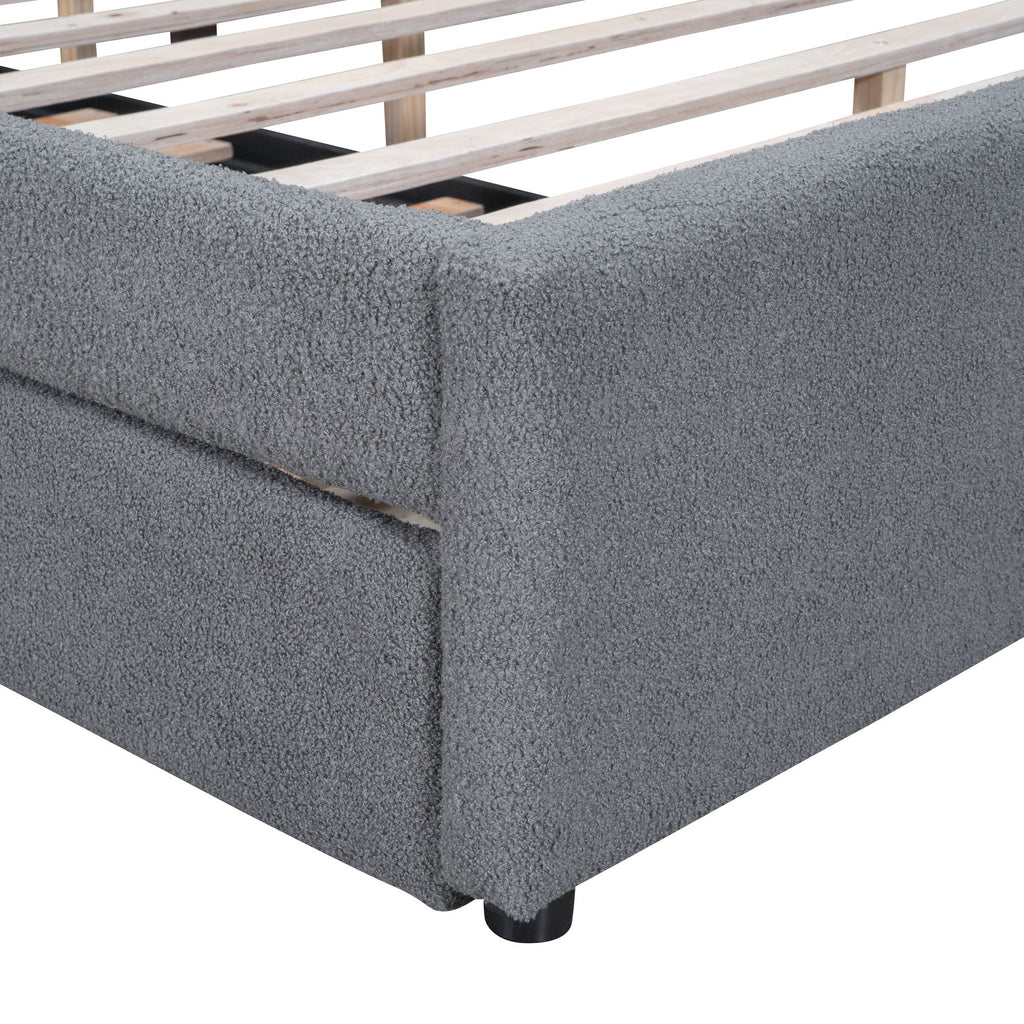 Upholstered Platform Bed With Trundle and LED Lights - Full or Queen