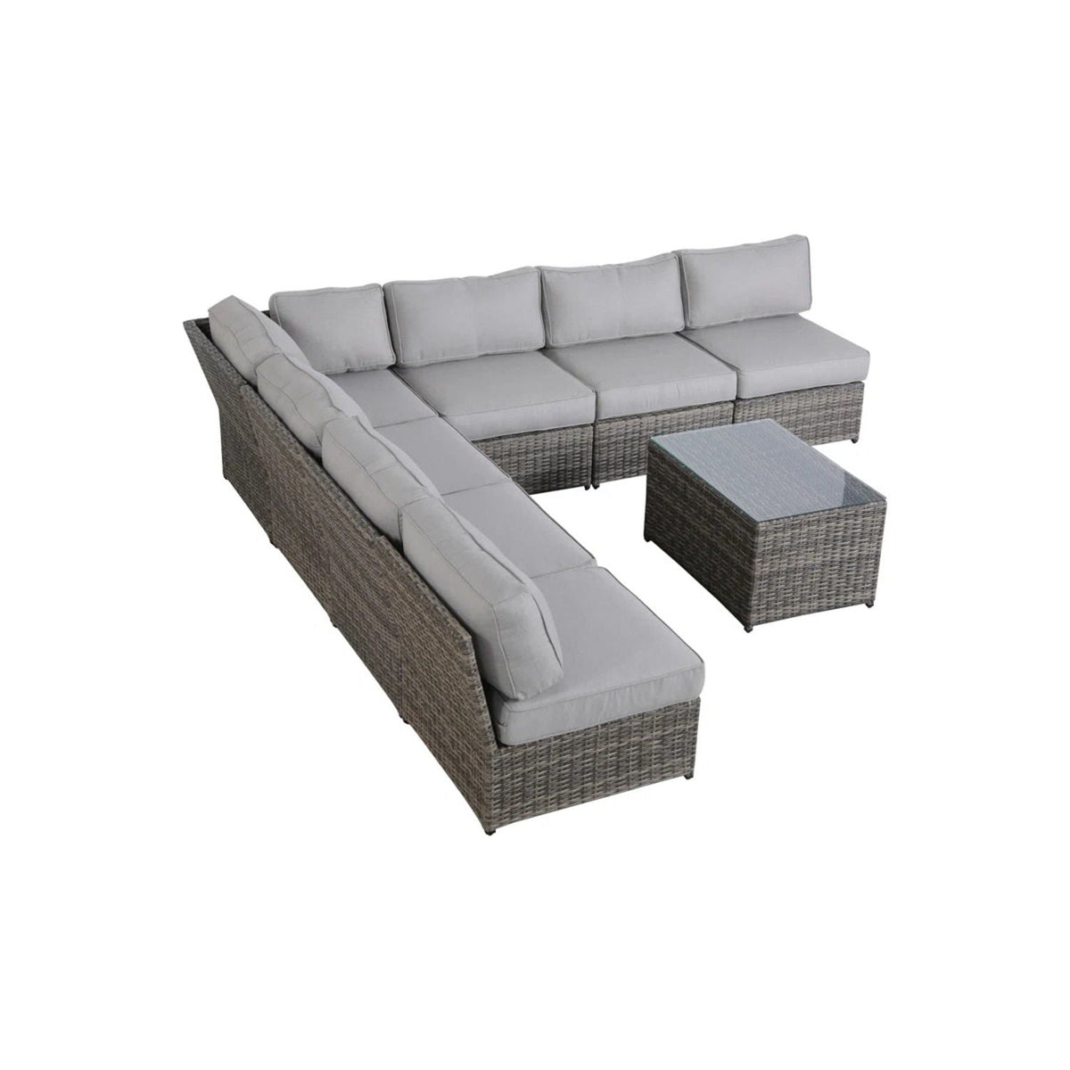 Modern Patio Rattan Sectional Set with Cushions - Multiple Colors