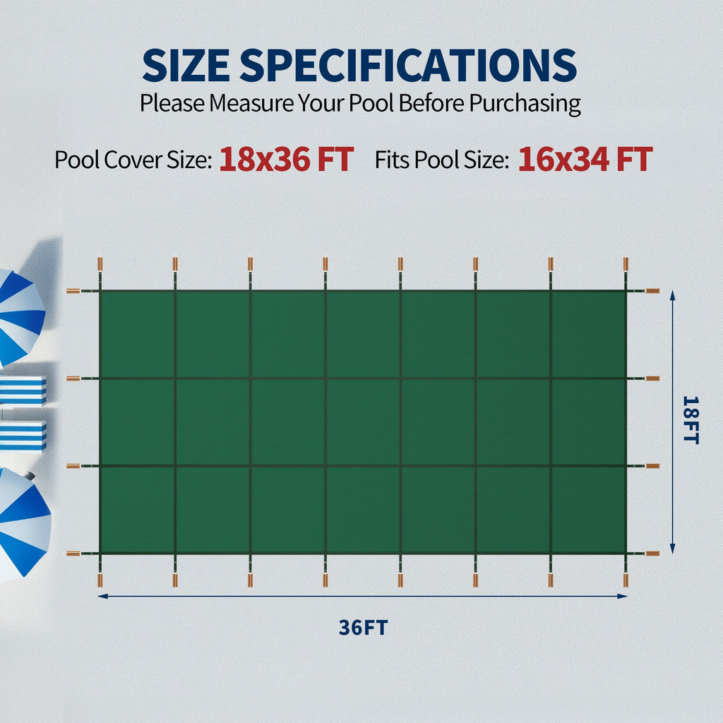 Swimming Pool Safety Cover with Triple-Stitched Mesh - Green or Blue