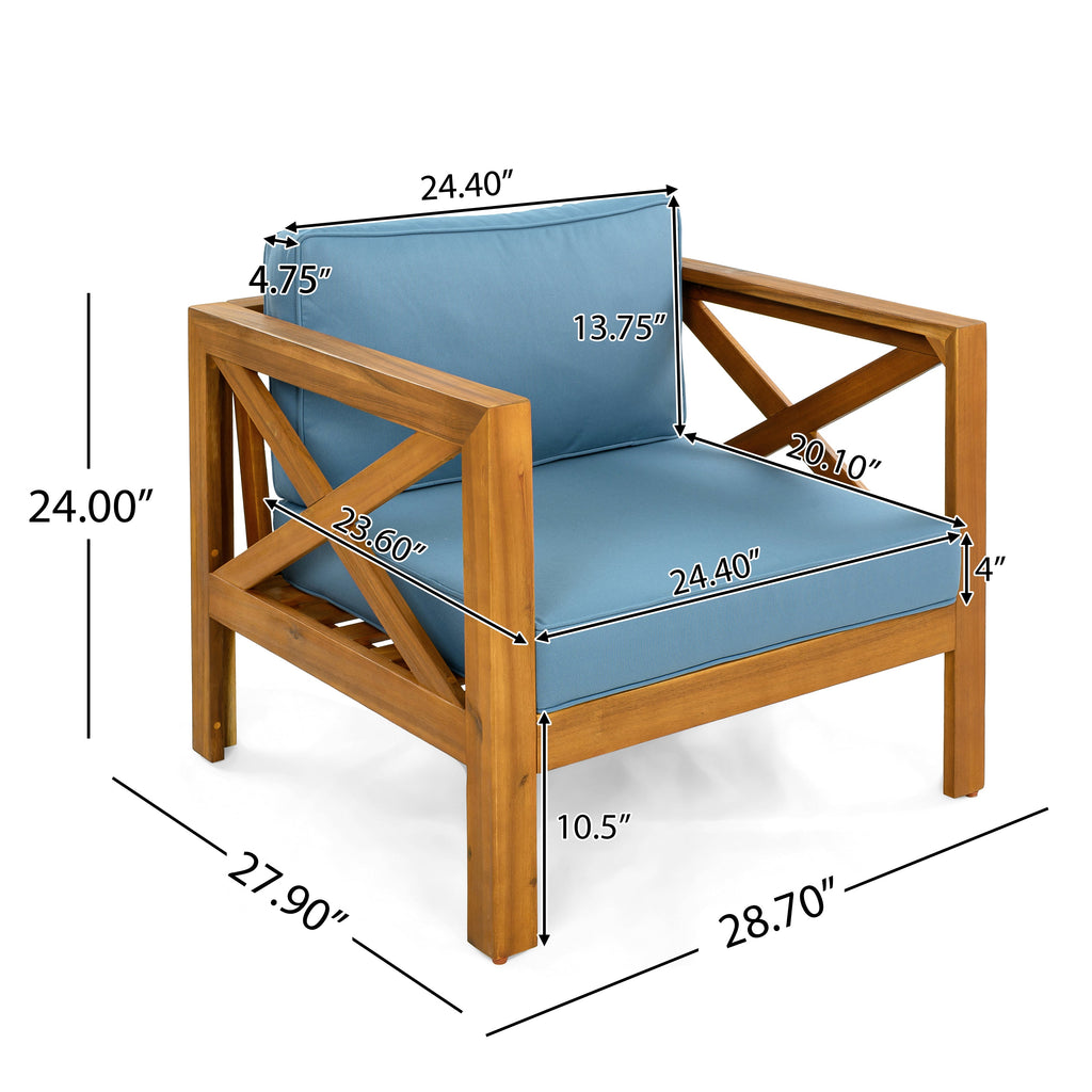 Patio Conversation Set with Cushions and Foldable Side Table - Blue/Teak