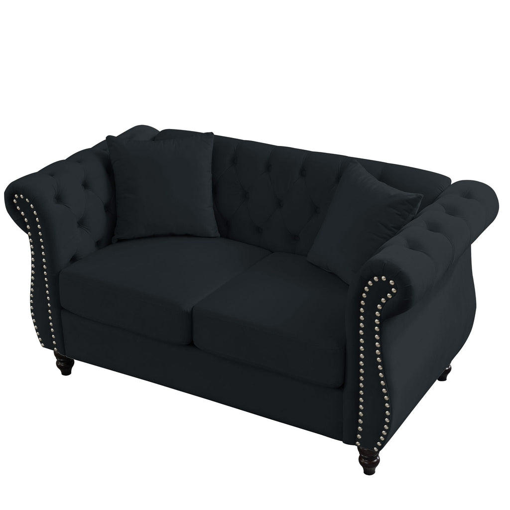 Chesterfield Sofa with Rolled Arms and Nailhead Trim – Solid Wood Frame