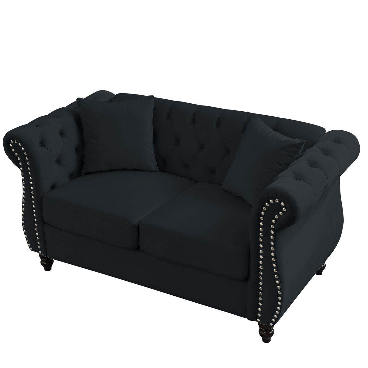 Chesterfield Sofa with Rolled Arms and Nailhead Trim – Solid Wood Frame