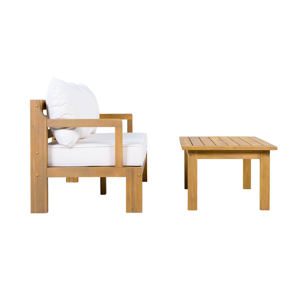 Acacia Wood Patio Chat Set with Water-Repellent Cushions - Natural Finish