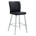 Modern Bar Chair Set with Streamlined Backrest and Metal Legs - Black/Silver