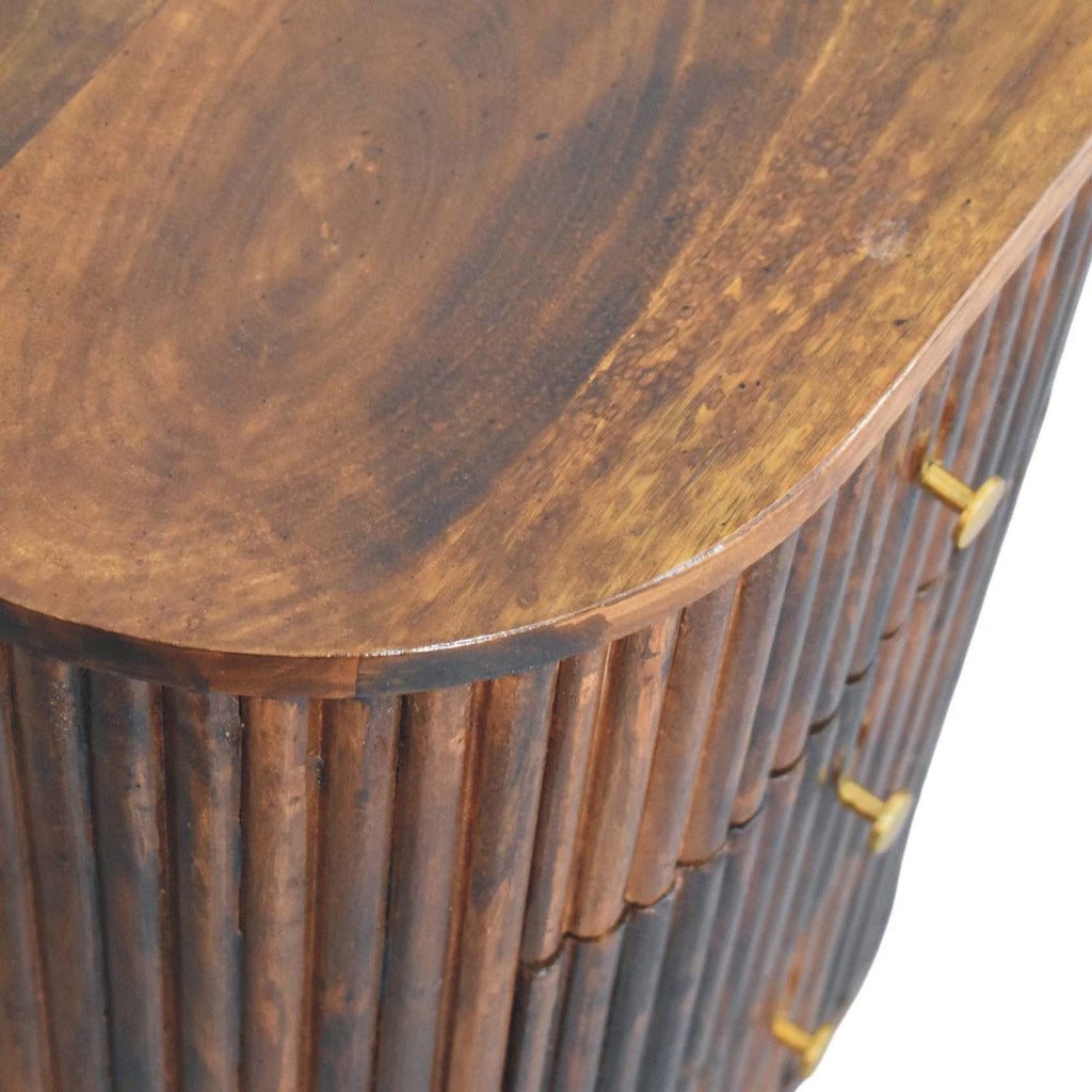 Solid Wood Curved Fluted Nightstand with Three Drawers - Chestnut