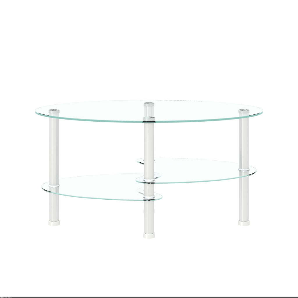 Transparent Oval Glass Coffee Table with 3-Layer Tempered Glass - White or Light Brown