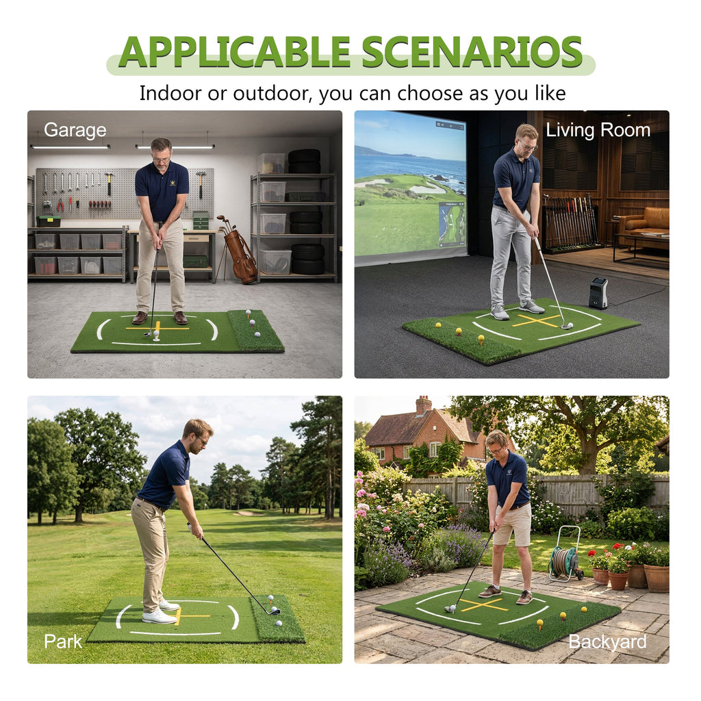 5'x4' Golf Hitting Mat with Cross Stance Guide - Green