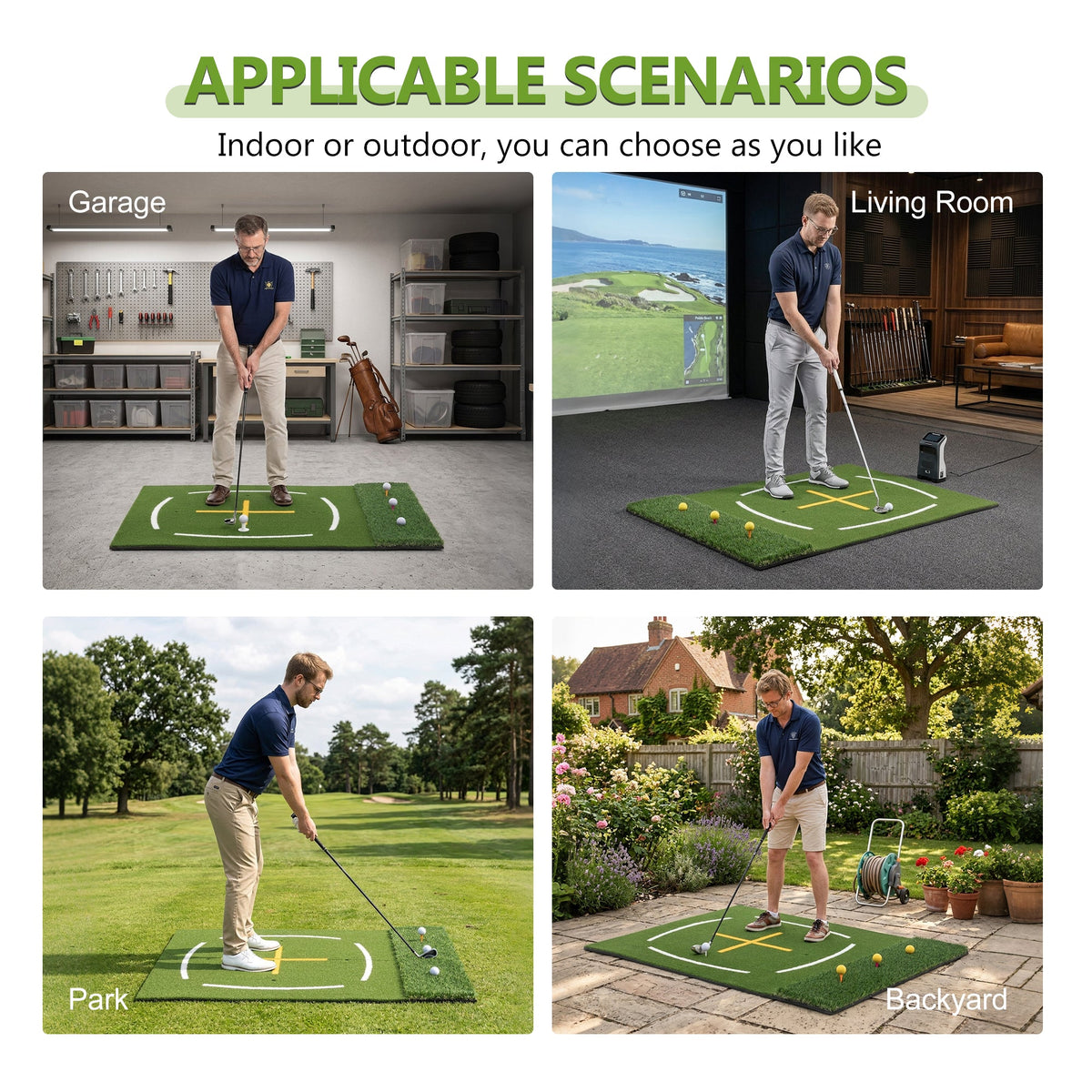 5'x4' Golf Hitting Mat with Cross Stance Guide - Green