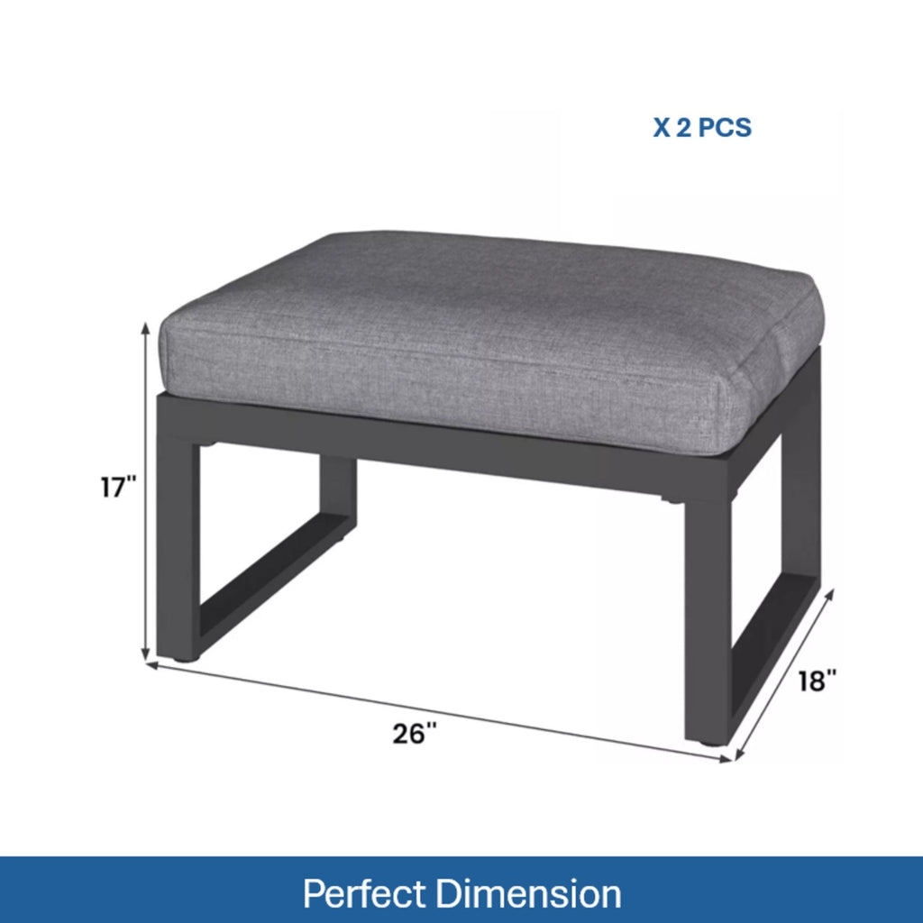 All-Weather Patio Ottomans with Thick Cushions - Beige or Dark Gray