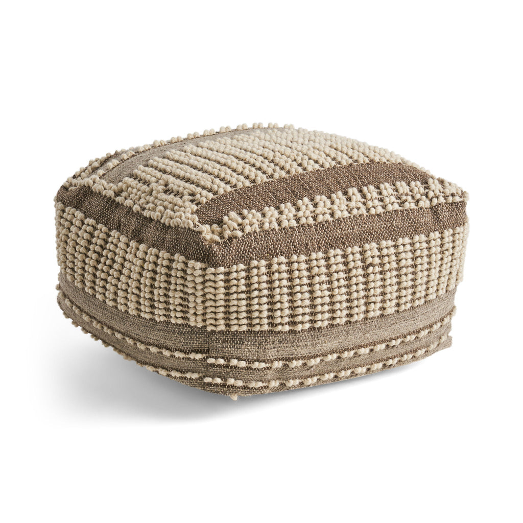 Rustic Wool and Cotton Large Pouf with Handcrafted Tufted Design - Brown / Beige