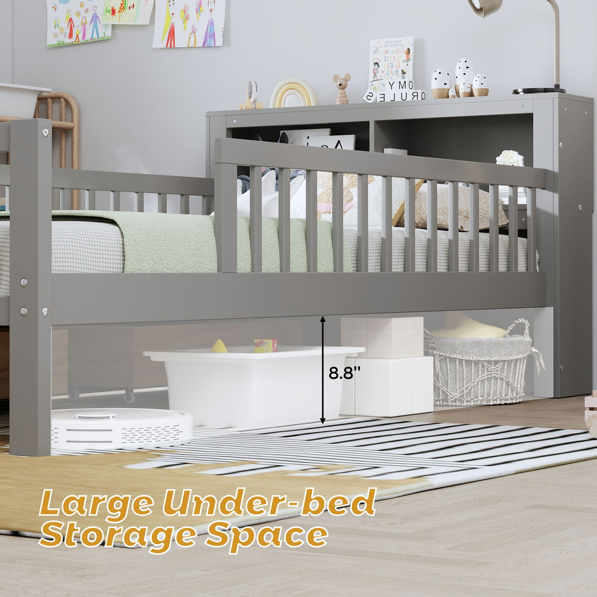 Twin Storage Bed with Headboard Rack & Under-Bed Drawers - Multiple Colors