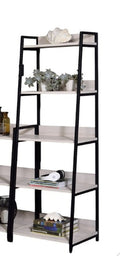 Leaning Ladder Bookshelf with Natural Wood Shelves - Black