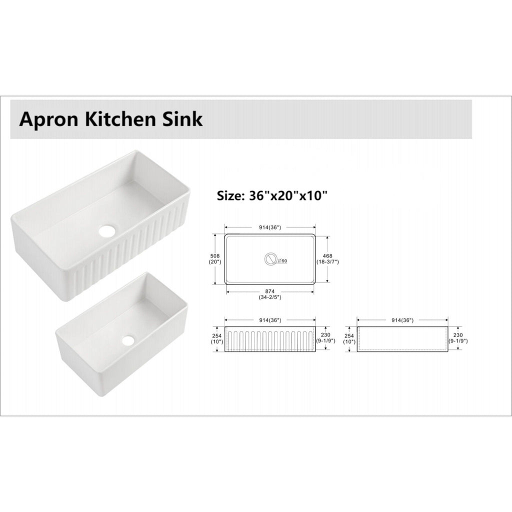 Ceramic Farmhouse Sink with Deep Basin and Stainless Steel Grid - White