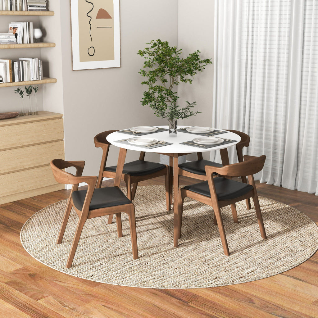 White 5 Piece Dining Table Set with Solid Wood Base - Alina