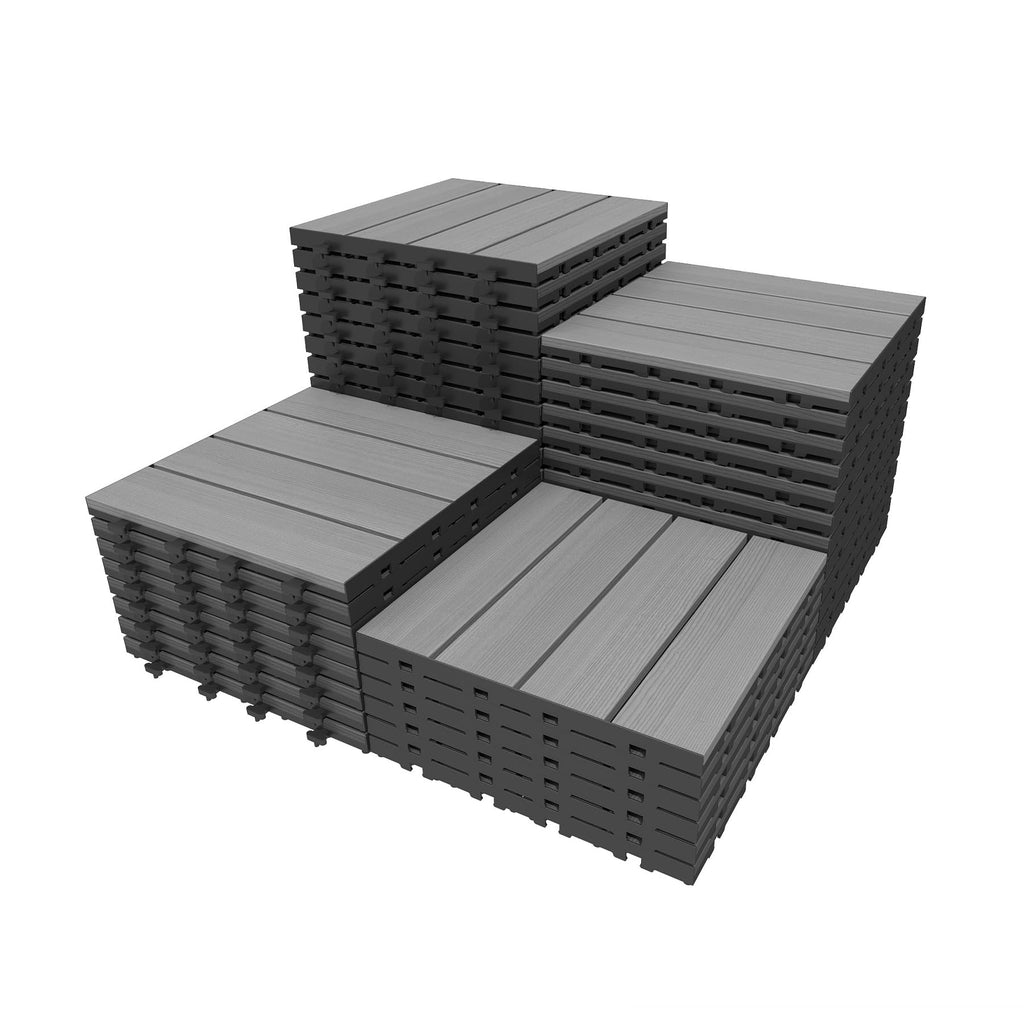 44 Pcs Interlocking Deck Tiles with All-Weather Waterproof HDPE - Dark Grey