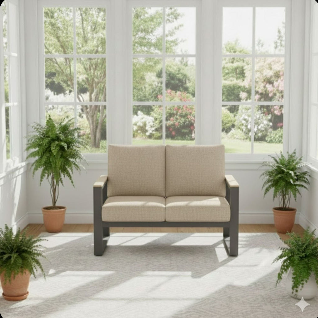 All-Weather Loveseat Sofa with Thick Cushions - Dark Gray or Beige