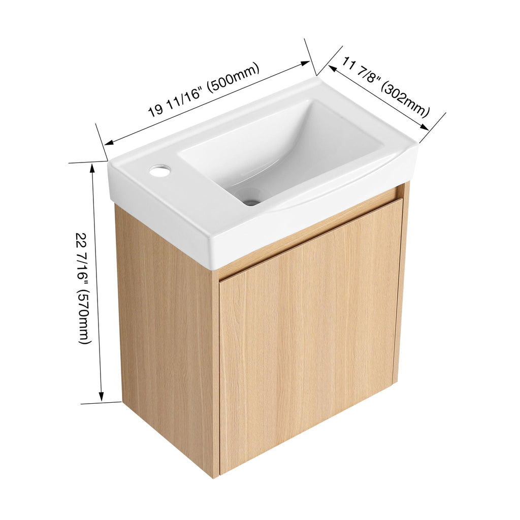 Modern Bathroom Vanity with Ceramic Basin and Storage Cabinet - Light Brown, Black, or White