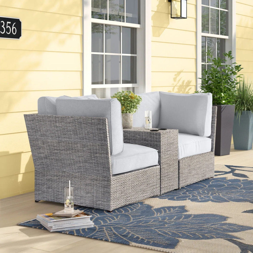 Outdoor Wicker Loveseat with Cushions - Gray or Dark Brown