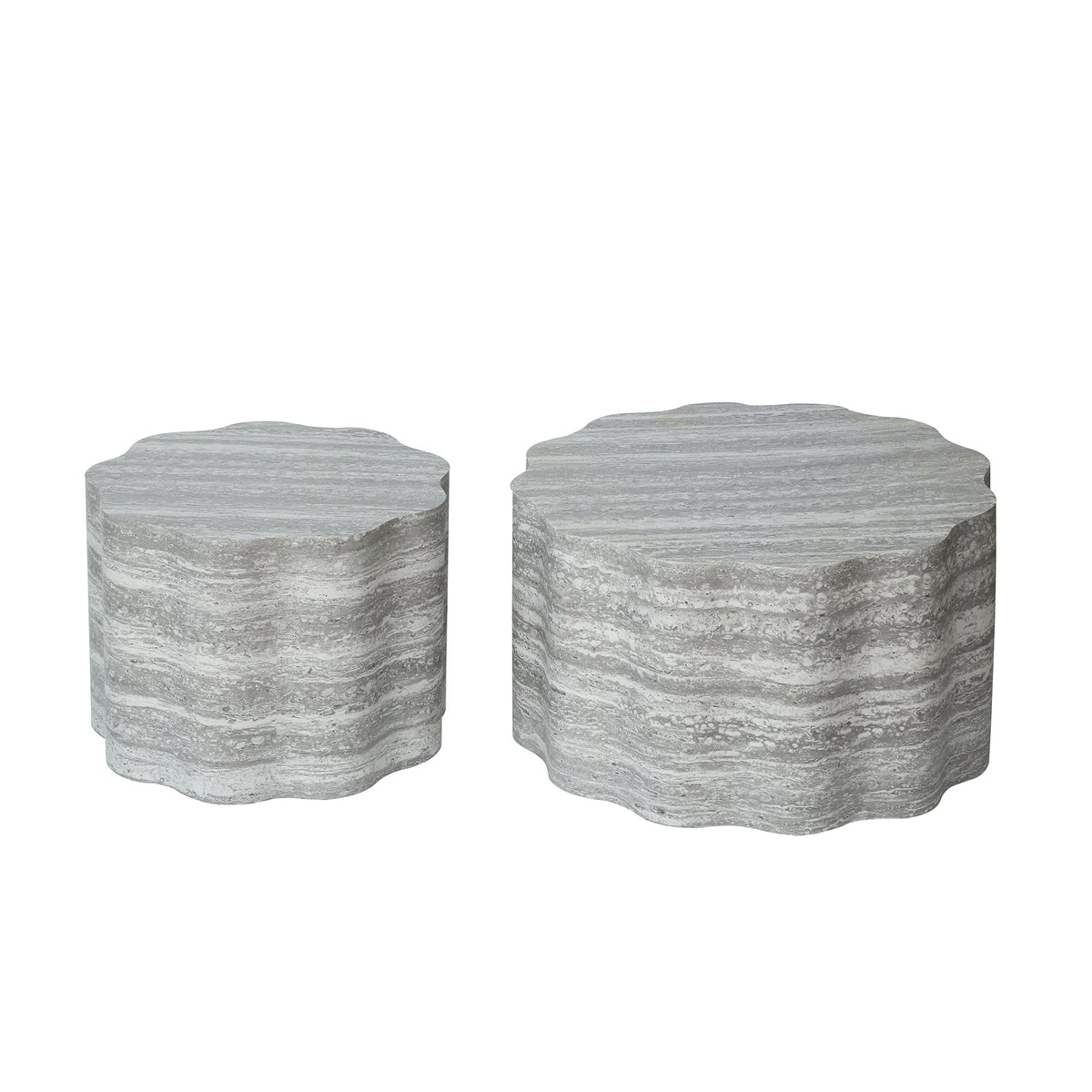 Set of 2 Round Coffee Tables with Faux Mars Pattern - Brown