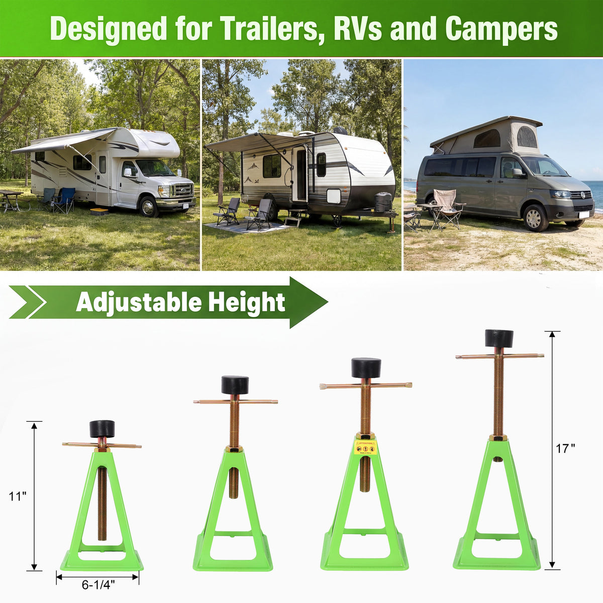 Heavy Duty Adjustable 4-Pack RV Stabilizer Jacks with Rubber Pads - Steel