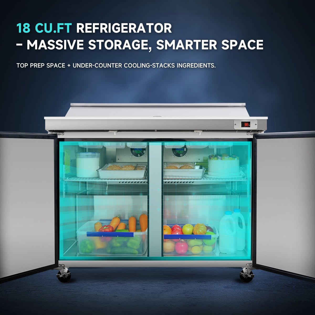 60" Commercial Refrigerators Prep Table with Butcher Block - Stainless Steel