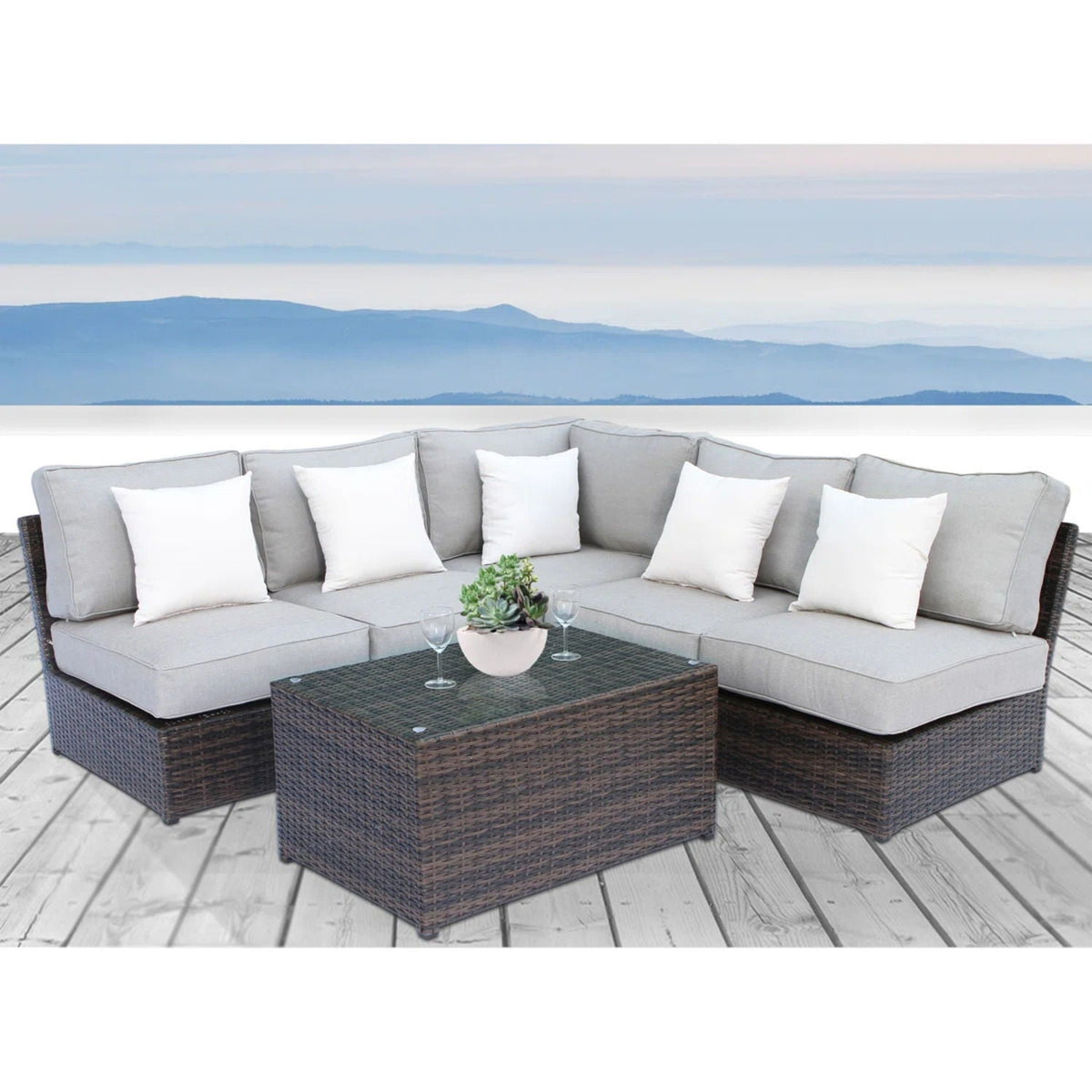 Modern Patio Rattan Sectional Set with Cushions - Multiple Colors