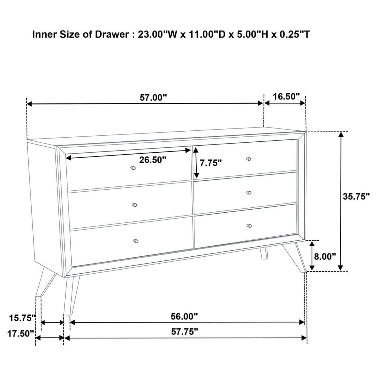 White Dresser With Angled Legs and Wave Texture - Solid Wood