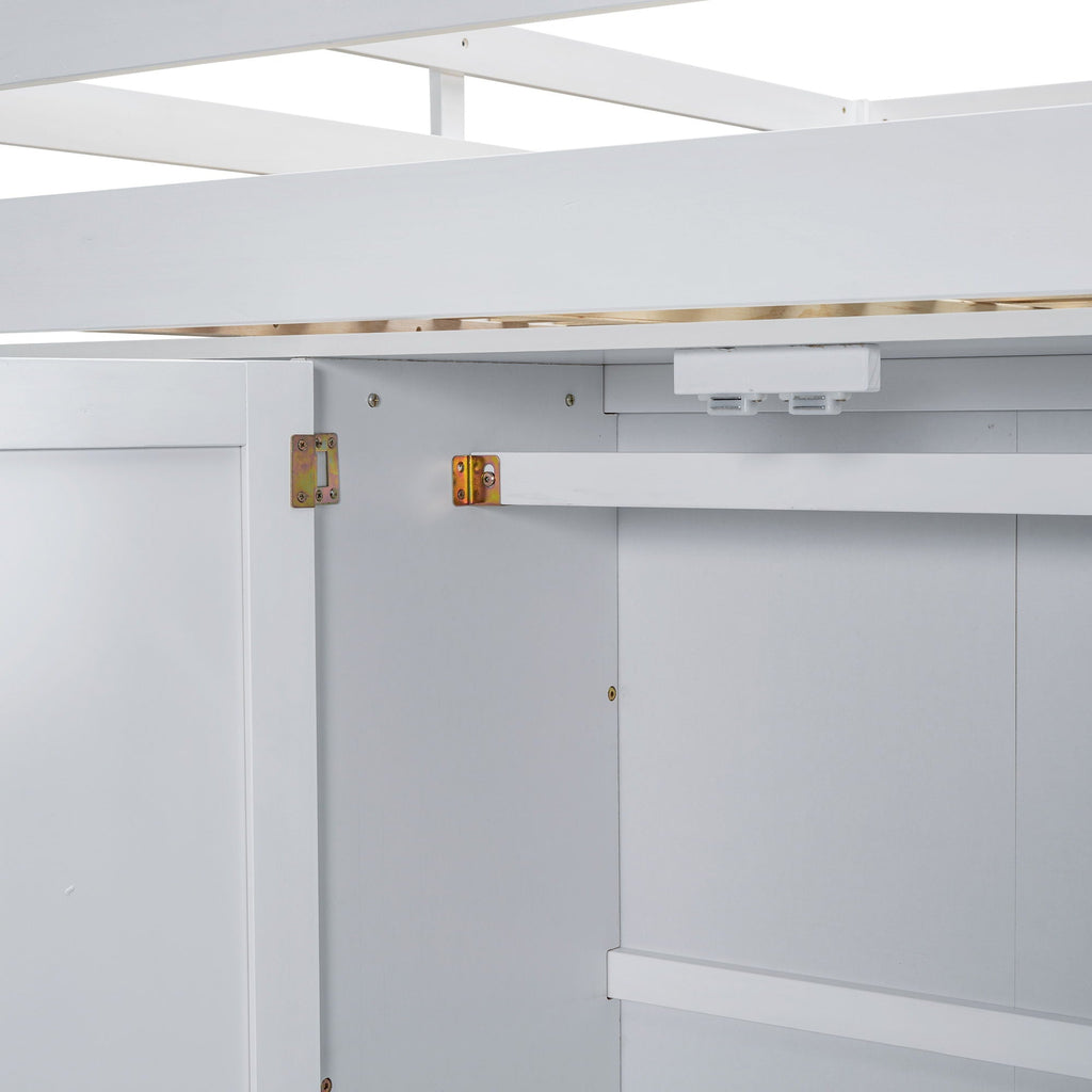 Full Size Loft Bed with Built-In Wardrobe, Shelves, and Drawers - White or Dark Gray