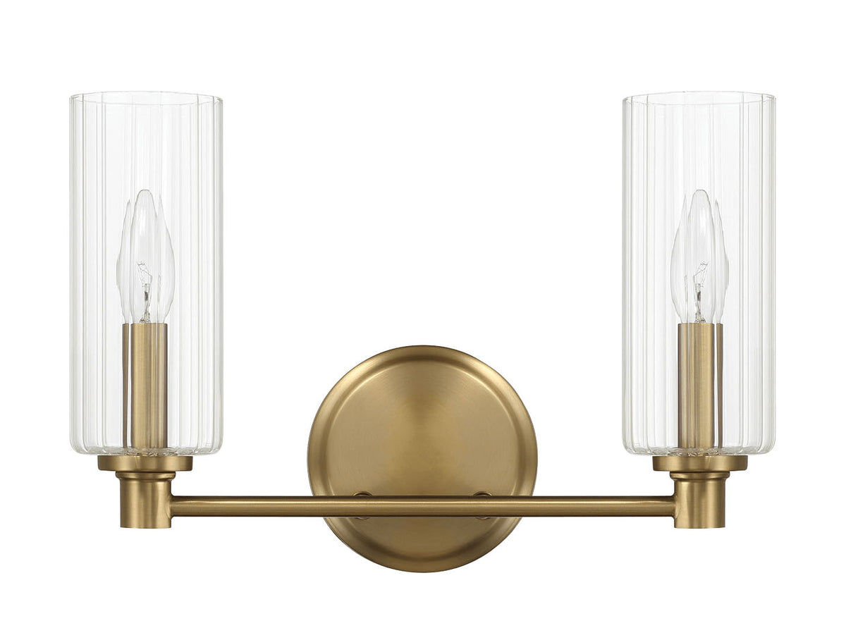 Regal Double Light Vanity With Clear Ribbed Satin - Antique Brass / Clear