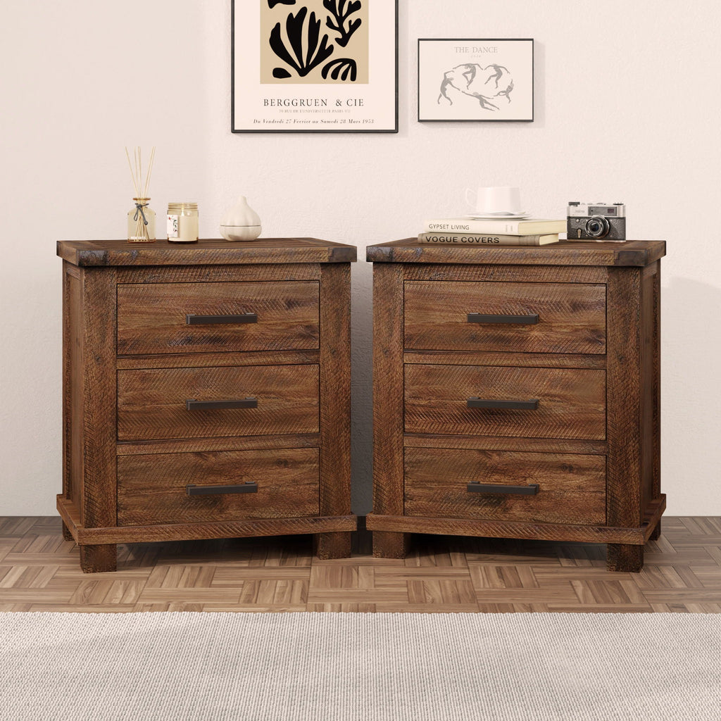 Dark Brown 3 Drawer Nightstand with Antique-Inspired Details - Dark Brown