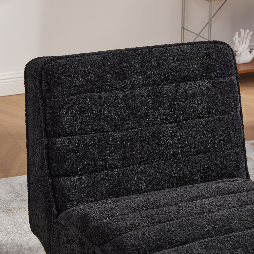 Black Upholstered Armless Accent Chair with Wood Legs