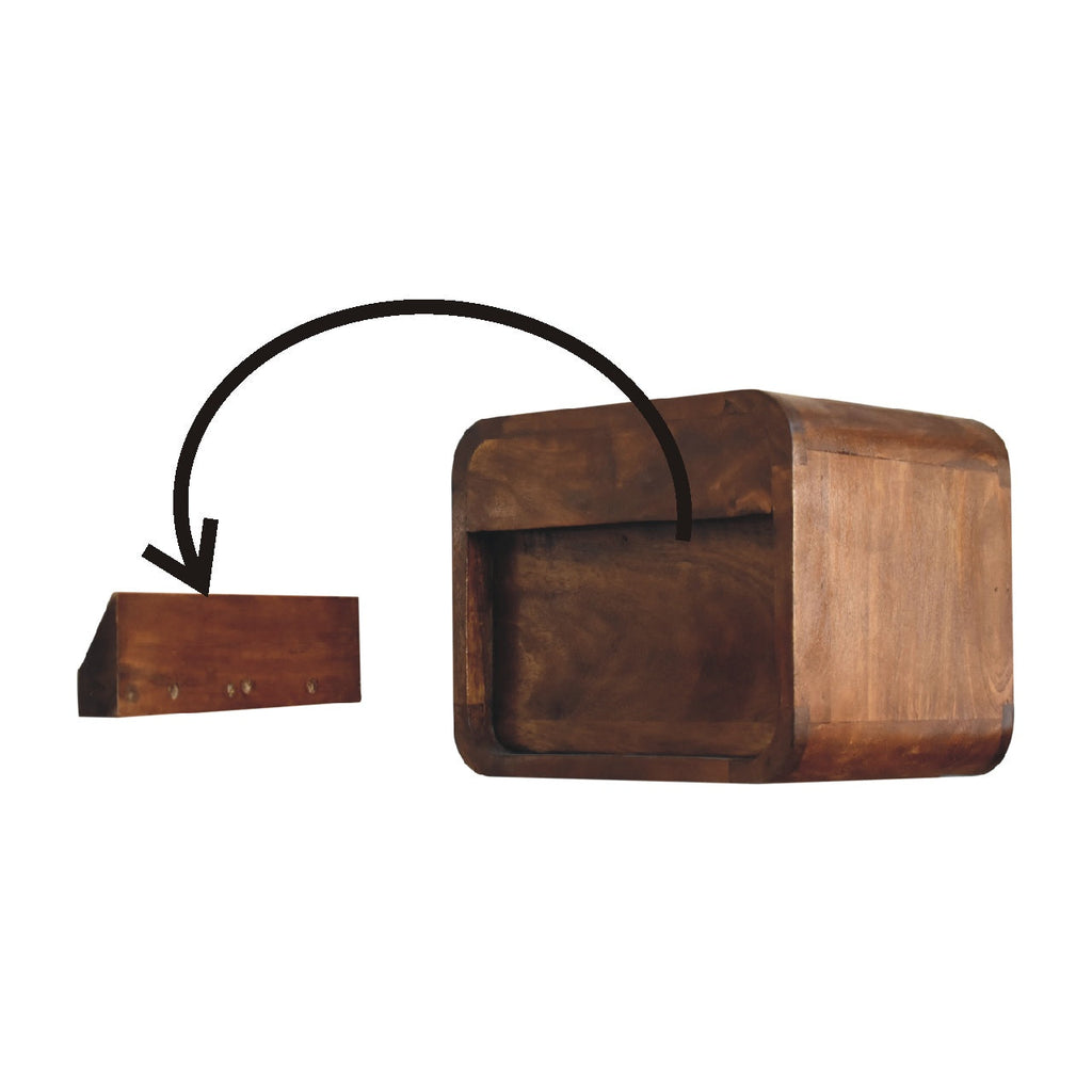 Solid Wood Floating Mini Nightstand with Two Drawers - Chestnut