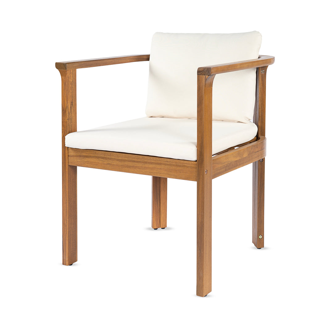 Outdoor Dining Chair Set of 2 with Curved Acacia Wood Arms - Teak Finish