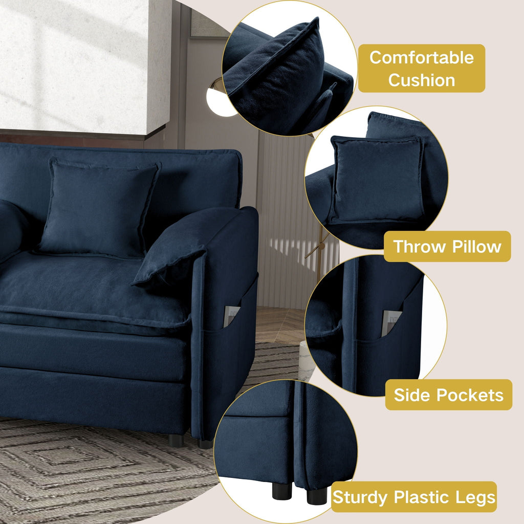 Modern Oversized Accent Chair Set with Large Seat - Blue