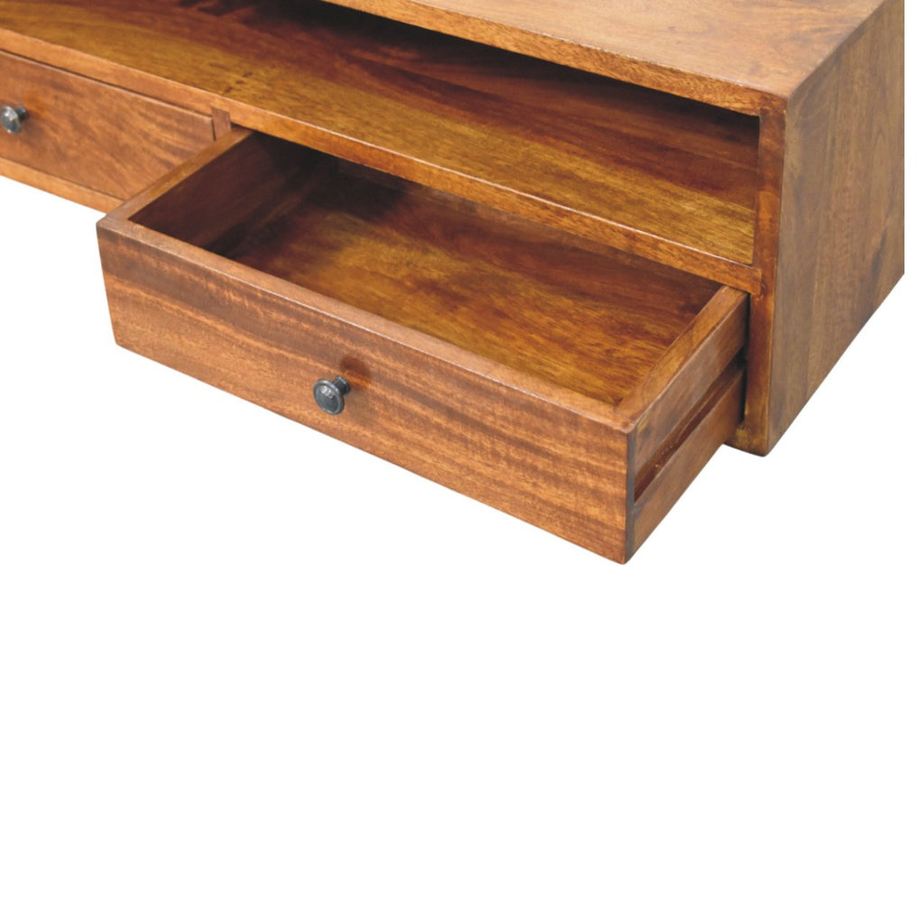 Solid Wood Lunar Wall-Mounted Media Unit with 2 Drawers - Chestnut