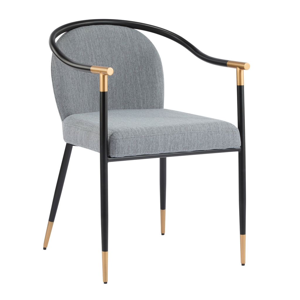 Modern Upholstered Dining Chair Set with Metal Armrests - Black