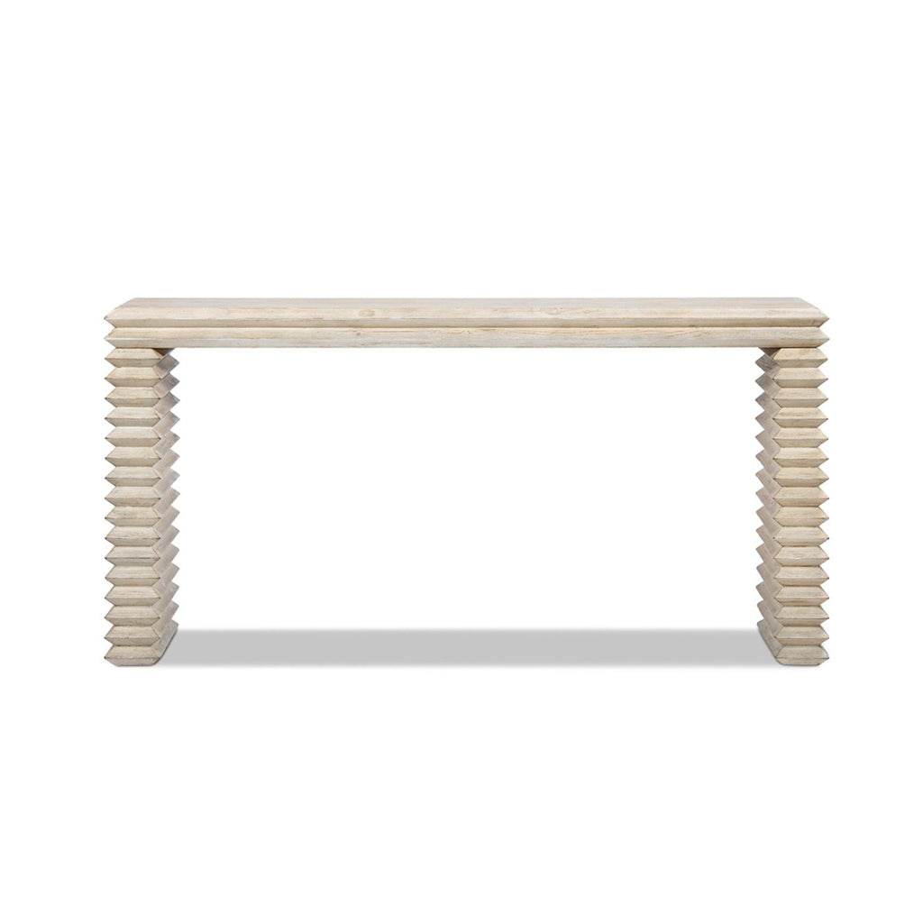 Geometric Waterfall Console Table with Solid Wood Construction - White or Light Brown