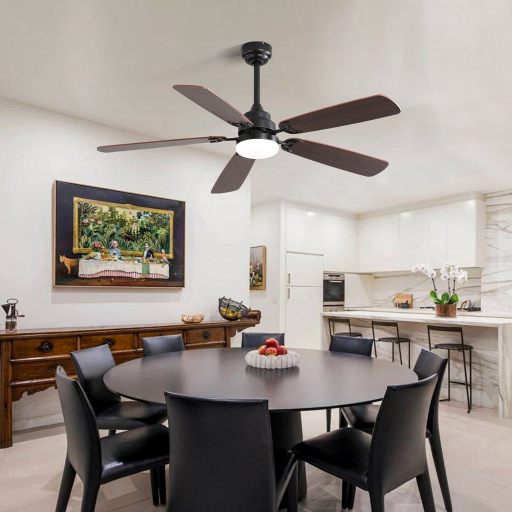 52 Inch Ceiling Fan with LED Light and Remote Control - Black