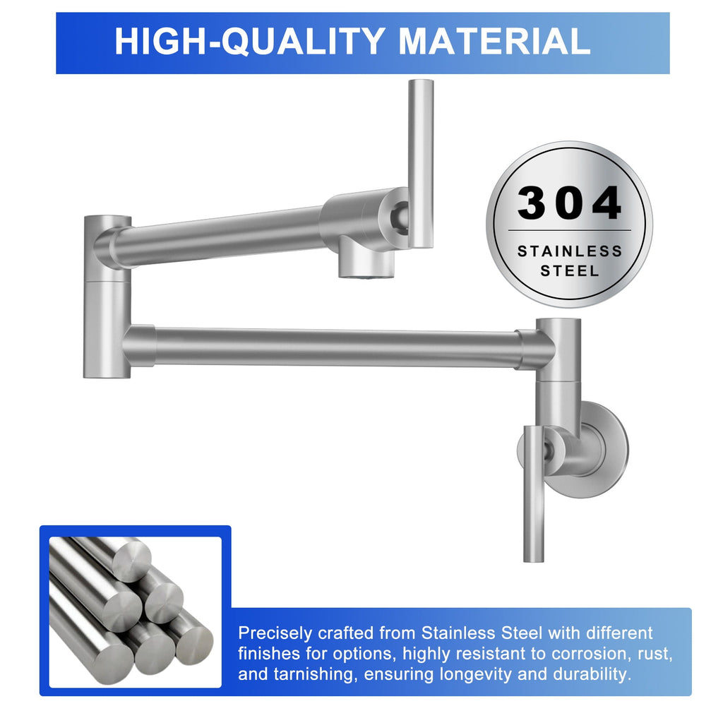 Wall Mount Pot Filler Faucet with Dual Handles - Brushed Nickel