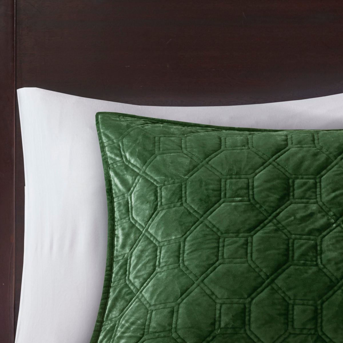 Green 3 Piece Velvet Quilt Set with Antimicrobial Finish