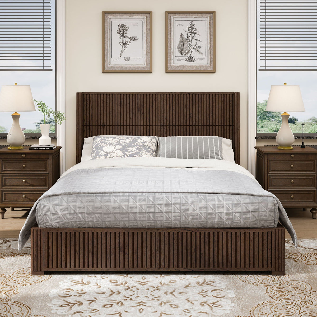 Platform Bed Frame with Headboard, Floor Standing Design - Queen & King