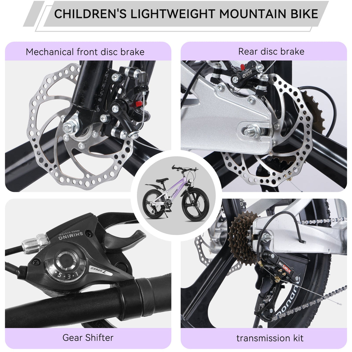 20 Inch Kids Mountain Bike with Magnesium Alloy Frame - Black
